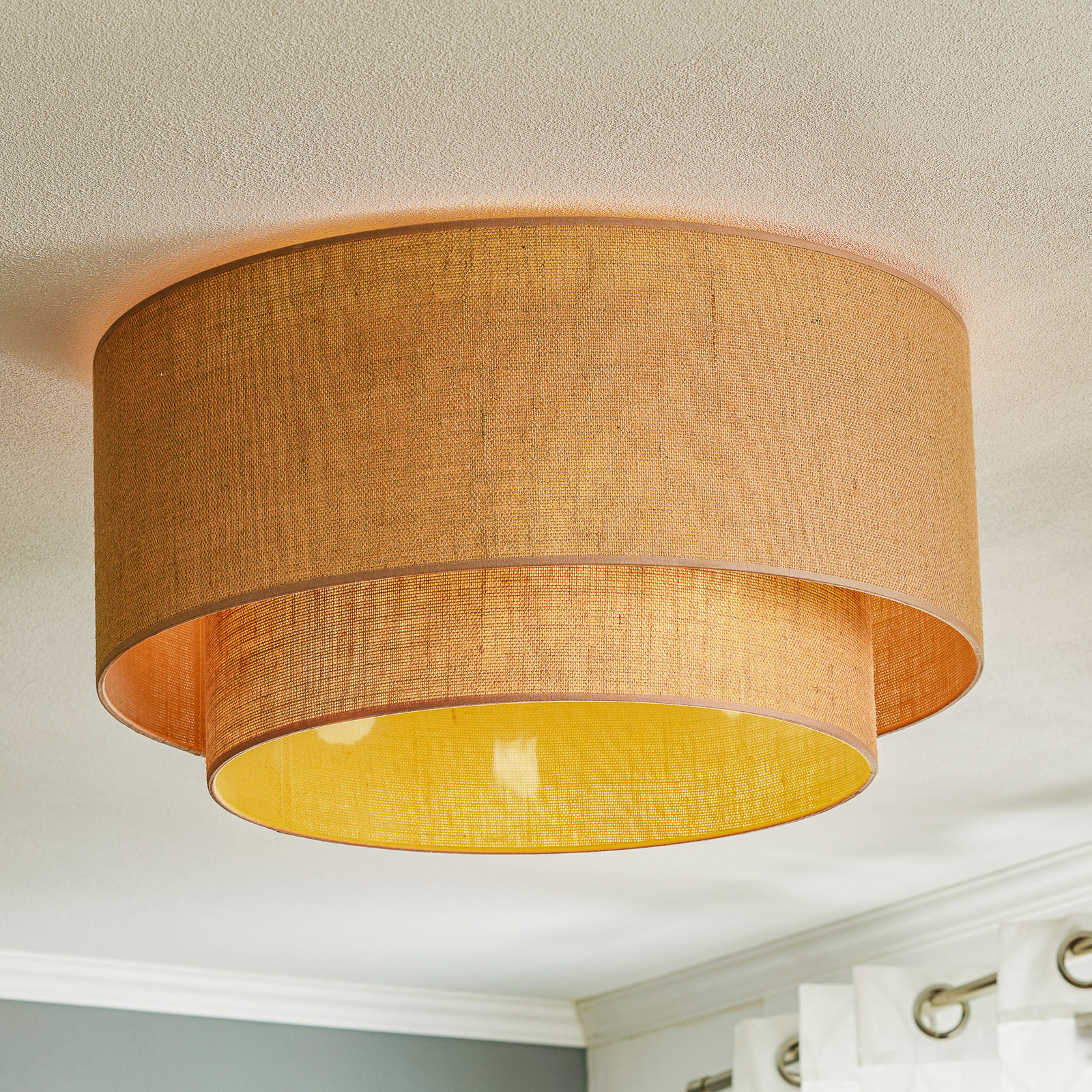 Plafondlamp Boho, bruin, Ø 60 cm, textiel
